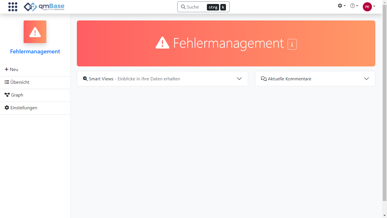 Screenshot Fehlermanagement Startseite