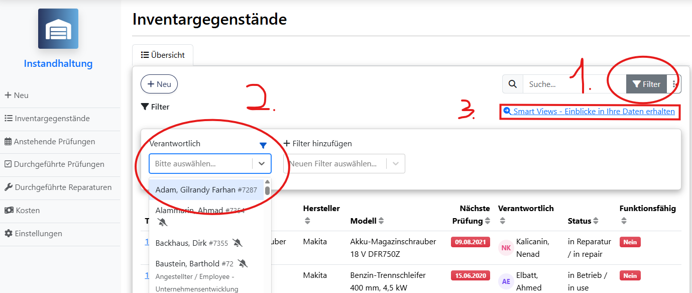 Filter einstellen