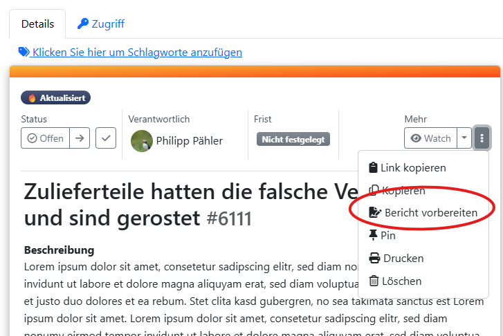 Dynamische Templates in Reklamationen