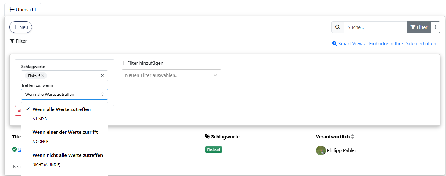 Neuer Schlagwortfilter
