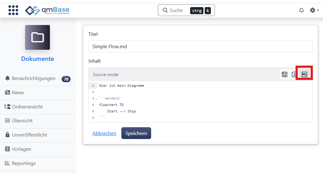 Markdown-Editor im Source Mode