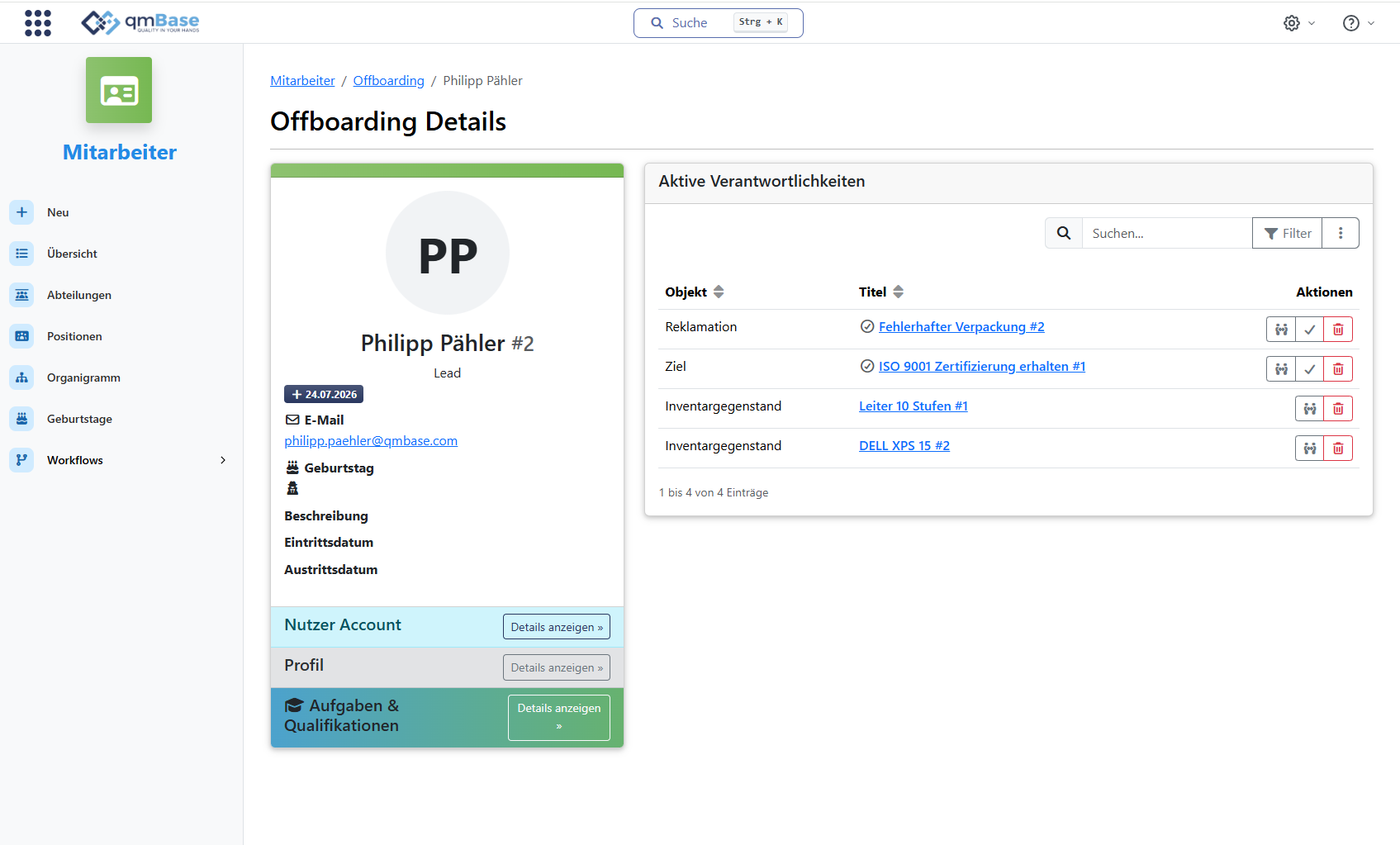 Detailseite Offboarding