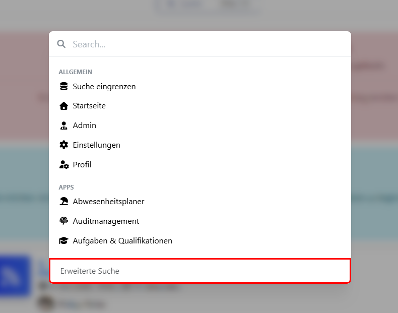Link „Erweiterte Suche“ am unteren Rand der globalen Suche