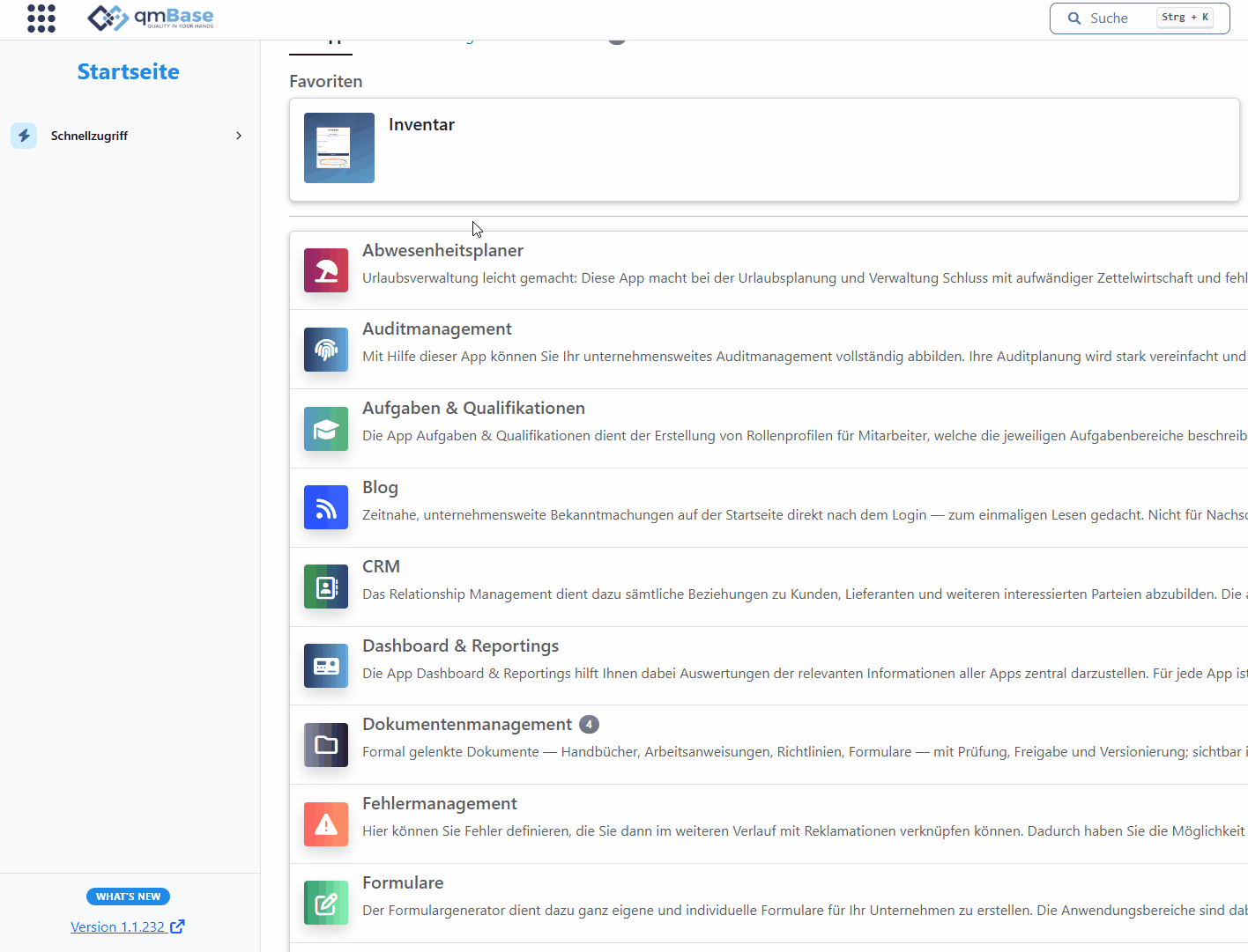 App-Suche in der Seitenleiste