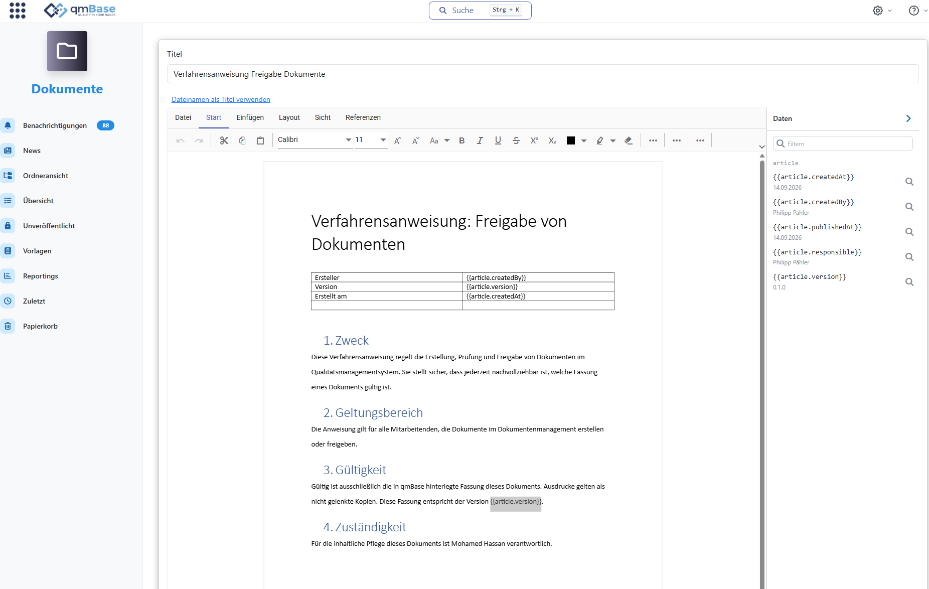 Im Dokument hervorgehobener Platzhalter nach Auswahl in der Datenübersicht
