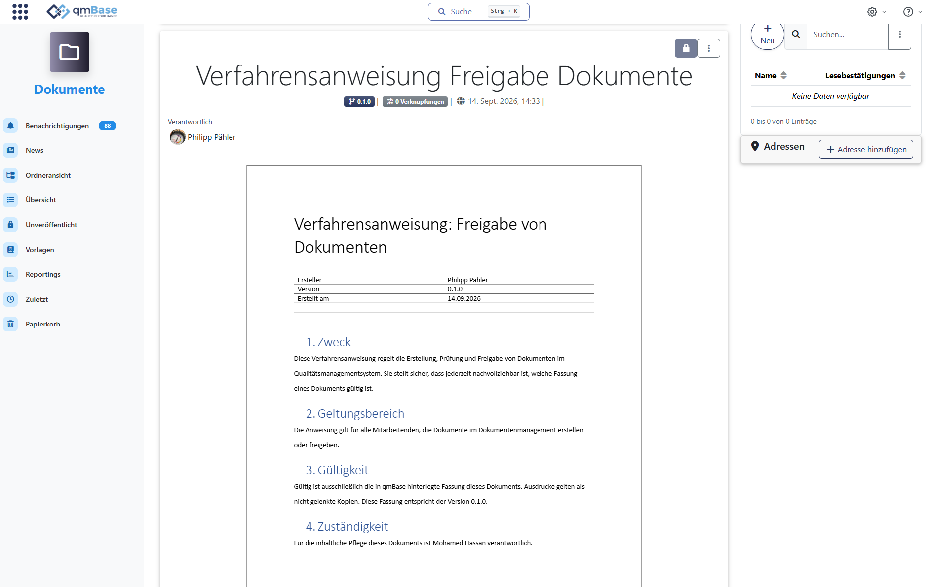 Artikelansicht eines Word-Dokuments mit aufgelösten Werten anstelle der Platzhalter